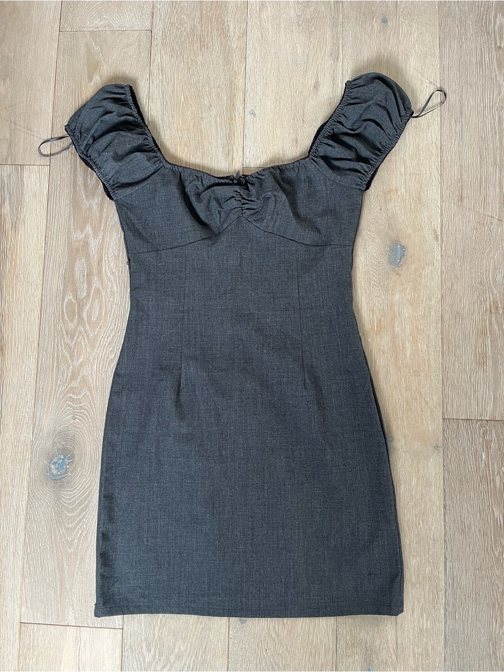 Blue Blush Charcoal Gray Puff-Sleeve Mini Dress